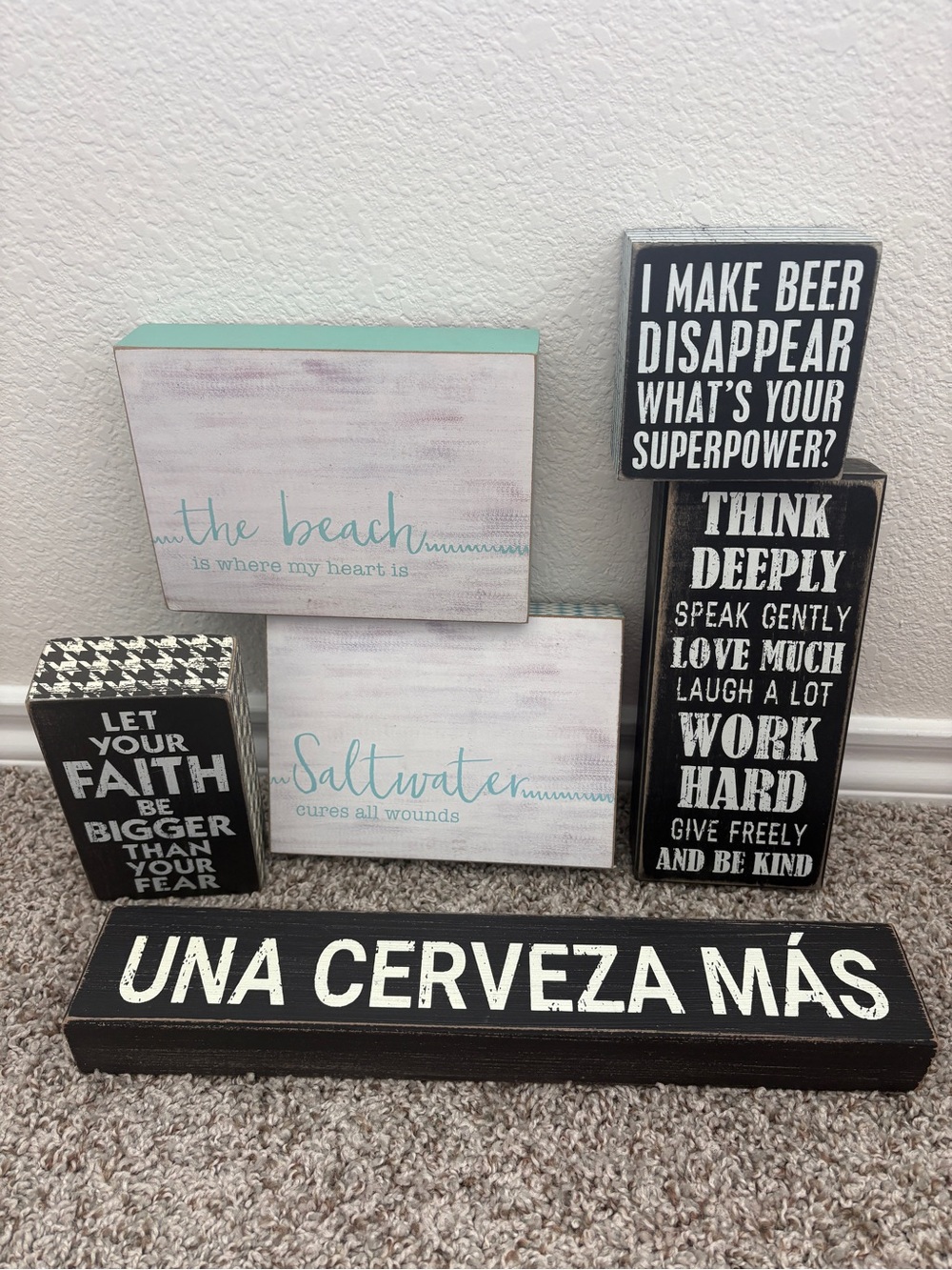 Rustic Beach & Quote Wood Sign Bundle - Aqua and Black